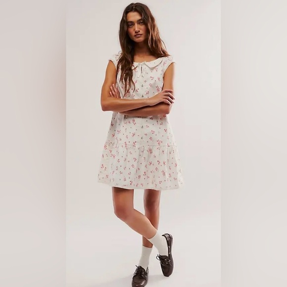 NWT Free People Beasley mini dress Ivory combo small pink flowers SZ Small - Picture 2 of 10